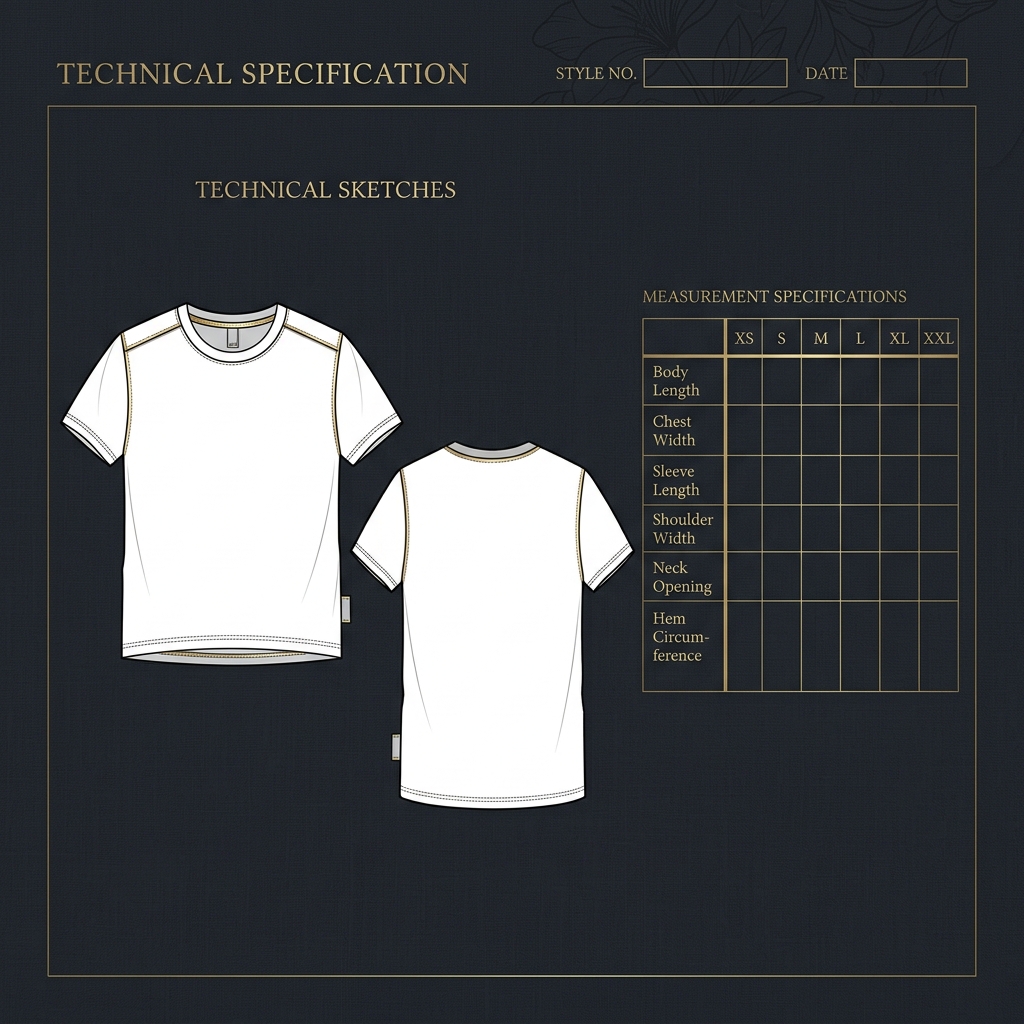 Garment Specification Sheet flat and table